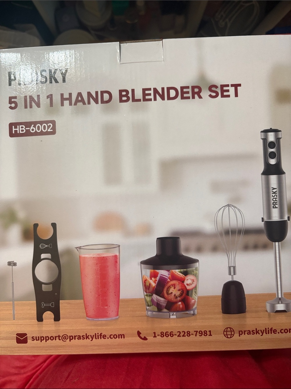 5-in-1 Prasky HB-6002 Hand Blender Set Red